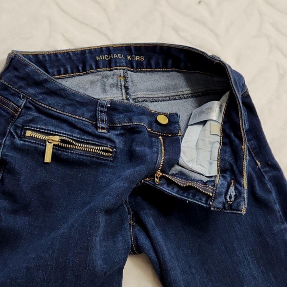 Michael Kors Skinny Jeans Women's Size 2 Dark Wash Gold Zip Pocket Stretch Denim - Picture 5 of 12
